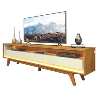 Rack Bancada Para TV Até 90 Polegadas Com LED Requinte Madeirado/Off White Gelius em Oferta na Shopee