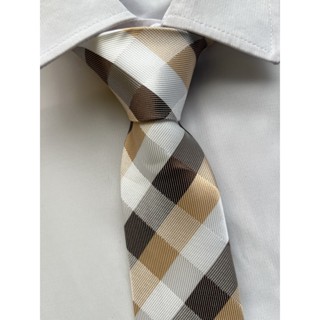 Gravata Xadrez Semi Slim Bege e Branco -1200 Fios em Oferta na Shopee