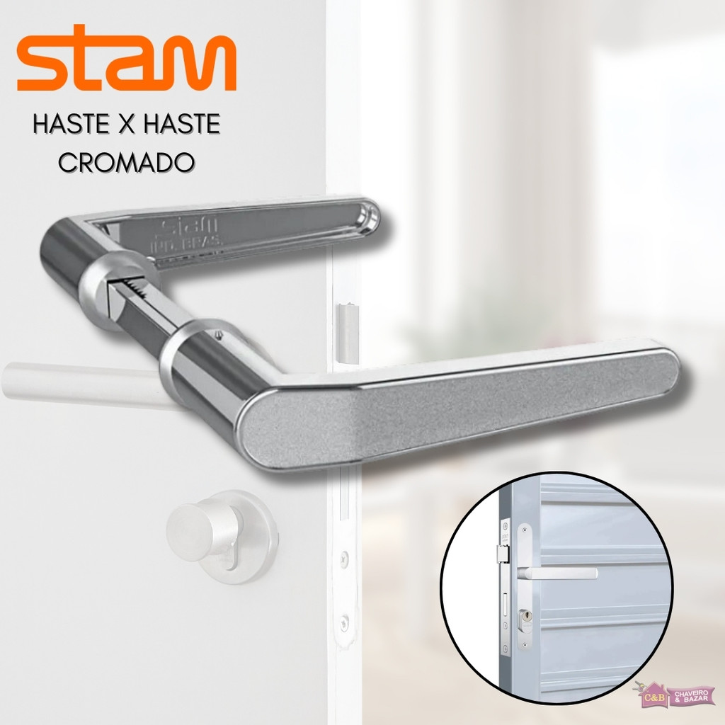 Maçaneta Stam Original  para porta haste x haste Cromada