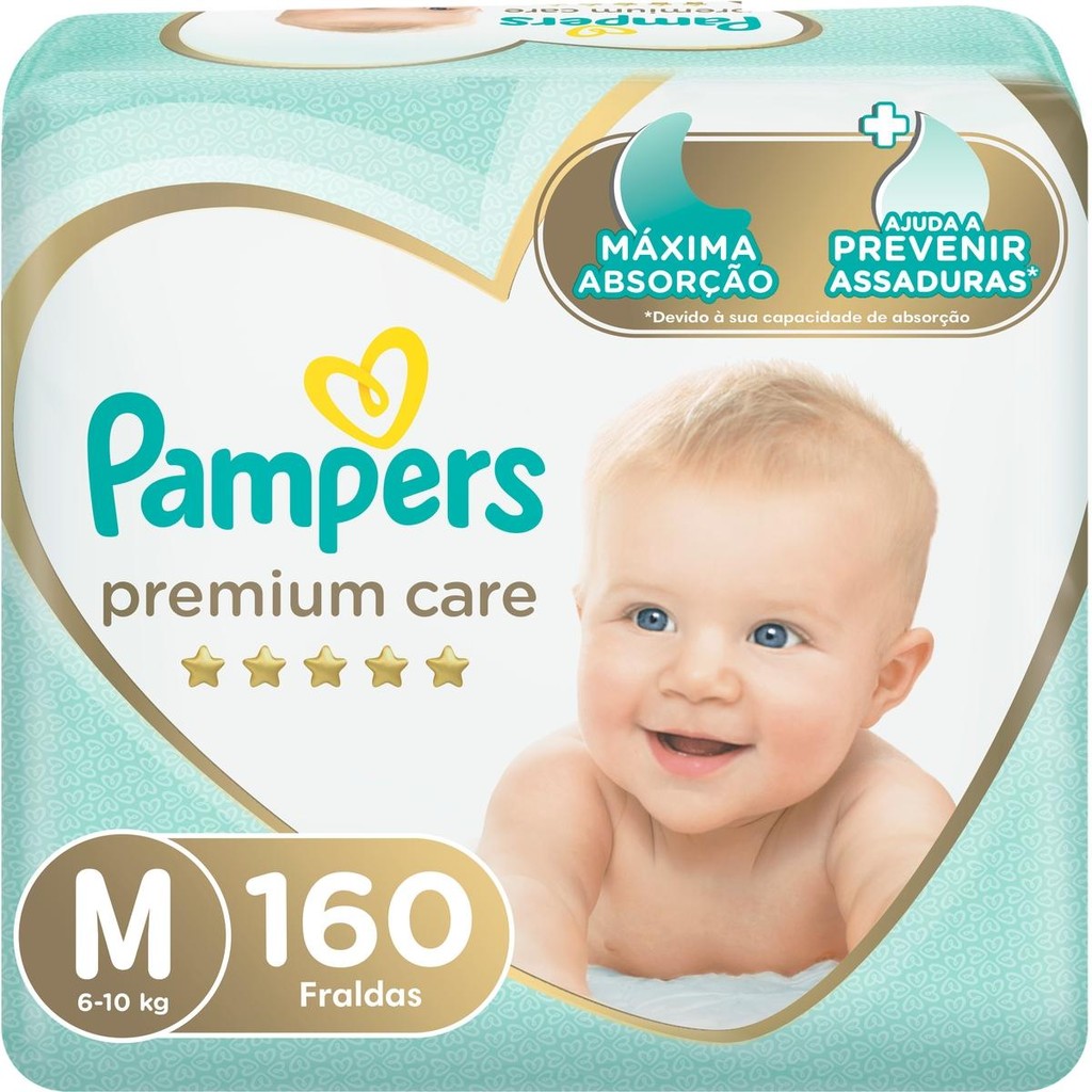 Fralda Pampers Premium Care Topíssima M com 160un em Oferta na Shopee