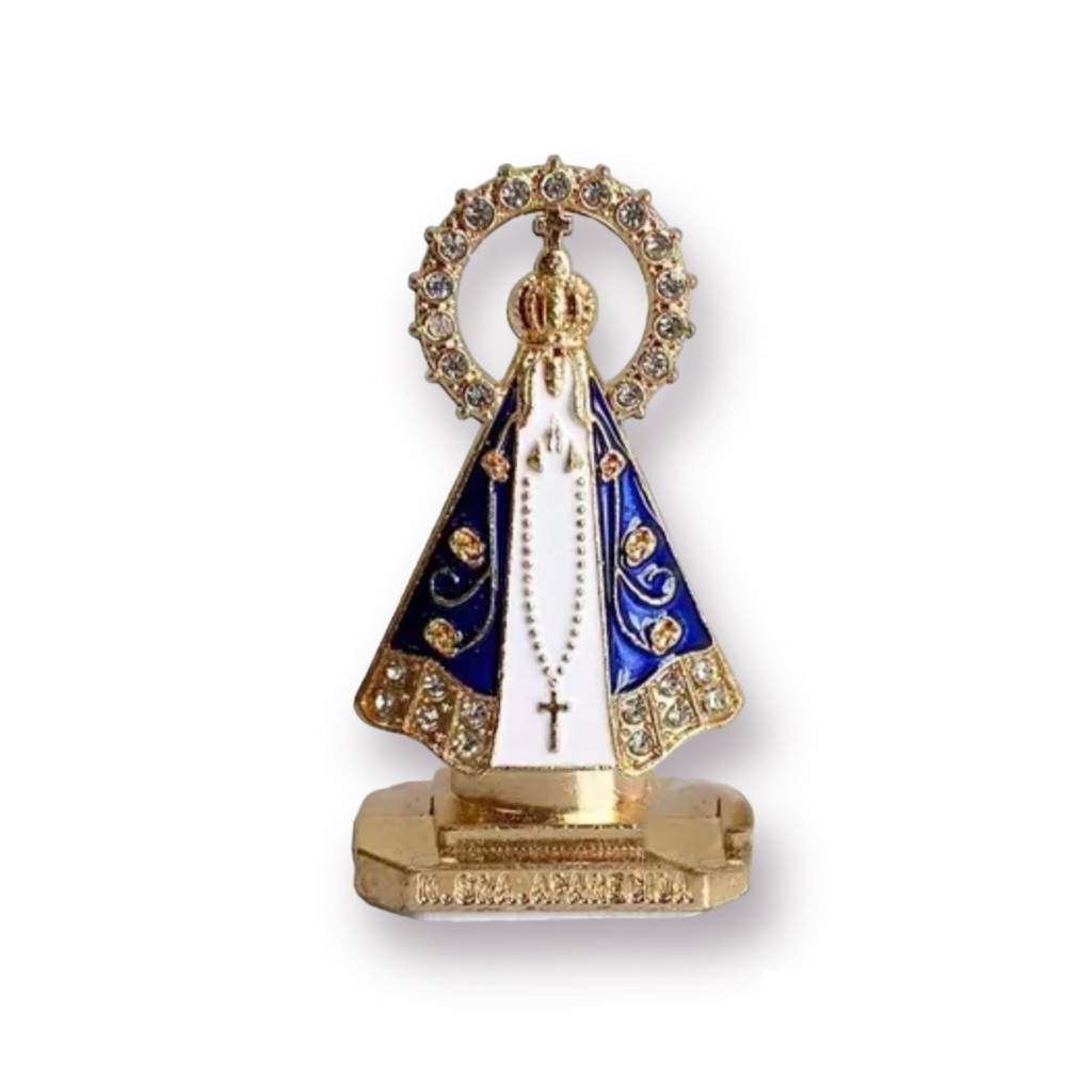 Imagem de Nossa Senhora aparecida Com Coroa Dourada Painel Carro Caminhão Mesa Santinha