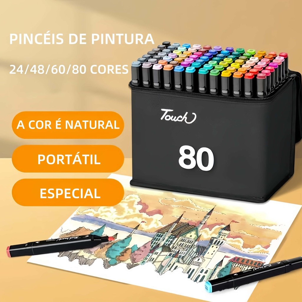 24/30/36/48/60/80 Cores Caneta Marcadora De Cabeça Dupla Oleosa  Artística Para Estudantes Material Escolar Papelaria em Oferta na Shopee