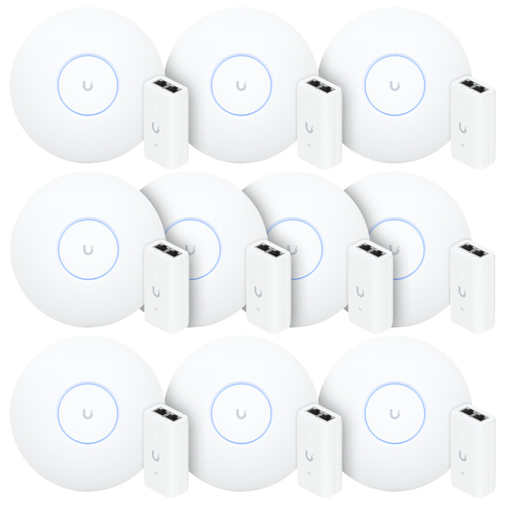 10 Roteadores Wi-Fi 6 Access Point 3.0 Gbps + 10 Injetores PoE | 10 U6+ Ubiquiti Com 10 Fontes 48V 15W