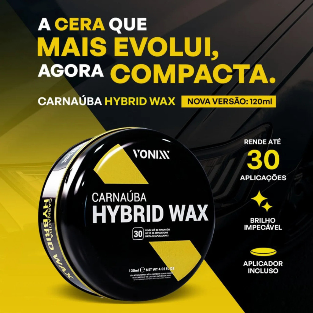 Hybrid Wax 120g ou 240g Cera Carnauba Em Pasta Vonixx Brilho Proteção Com Aplicador + Panos — imagem 2 de 2