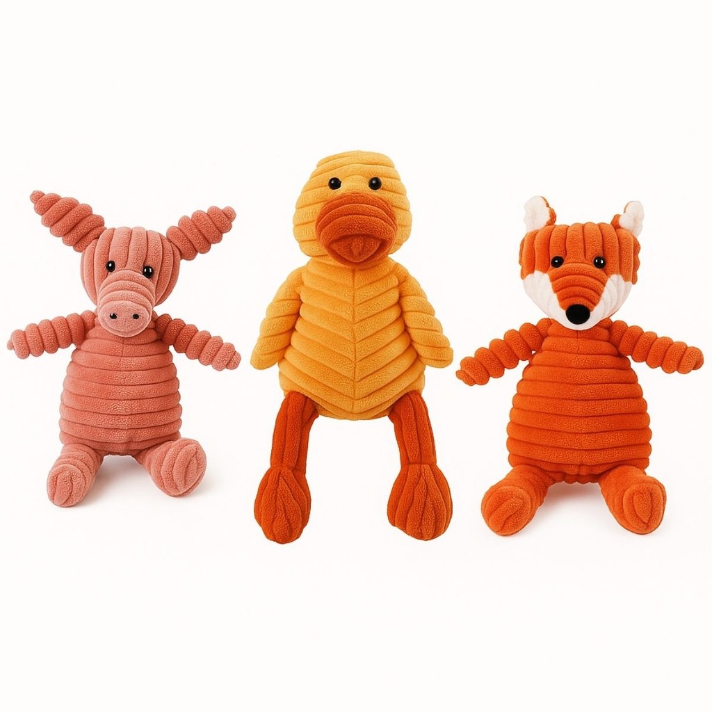 Brinquedo de Cachorro Mordedor Pelúcia c/ Apito Som Bordado Interativo Divertido Raposa Pato Porco