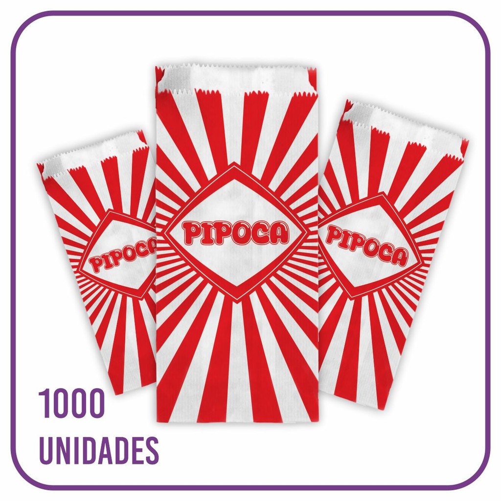 Saco para Pipoca Salgada/Doce Impresso Vermelho  1000 Unid em Oferta na Shopee