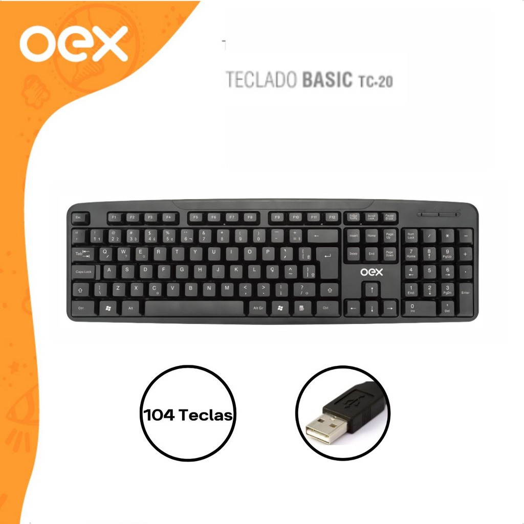 Teclado com Fio Oex TC20 ABNT2 104 Teclas Preto
