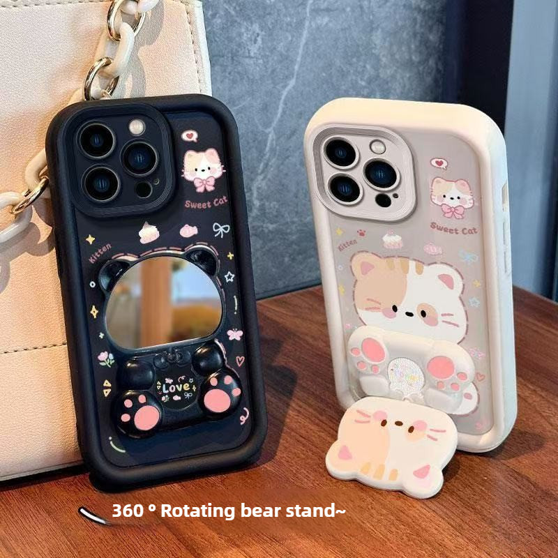 case POCO m7 pro 5g X7 Pro 5G X7 M6 Plus 5G M6 4G Soft shell silicone rotating mirror cute bear strap holder em Oferta na Shopee
