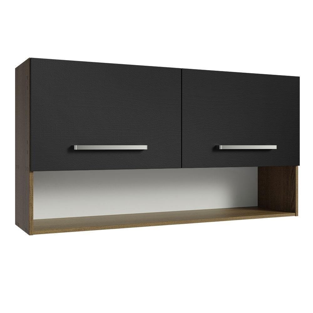 Armário Aéreo Cozinha 105cm 2 Portas 1 Nicho Rustic/preto Emilly Madesa Rustic/preto