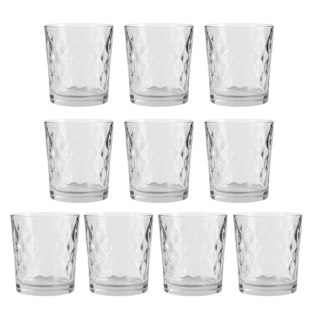 Jogo 8 Copo de Vidro Transparente para Whisky Diamond 360ml Em Casa Tem