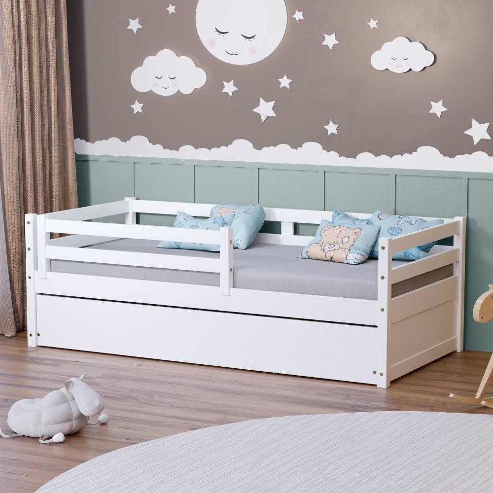 Bicama Solteiro Slim Com Grade De Proteção Madeira Maciça Branco Housin em Oferta na Shopee