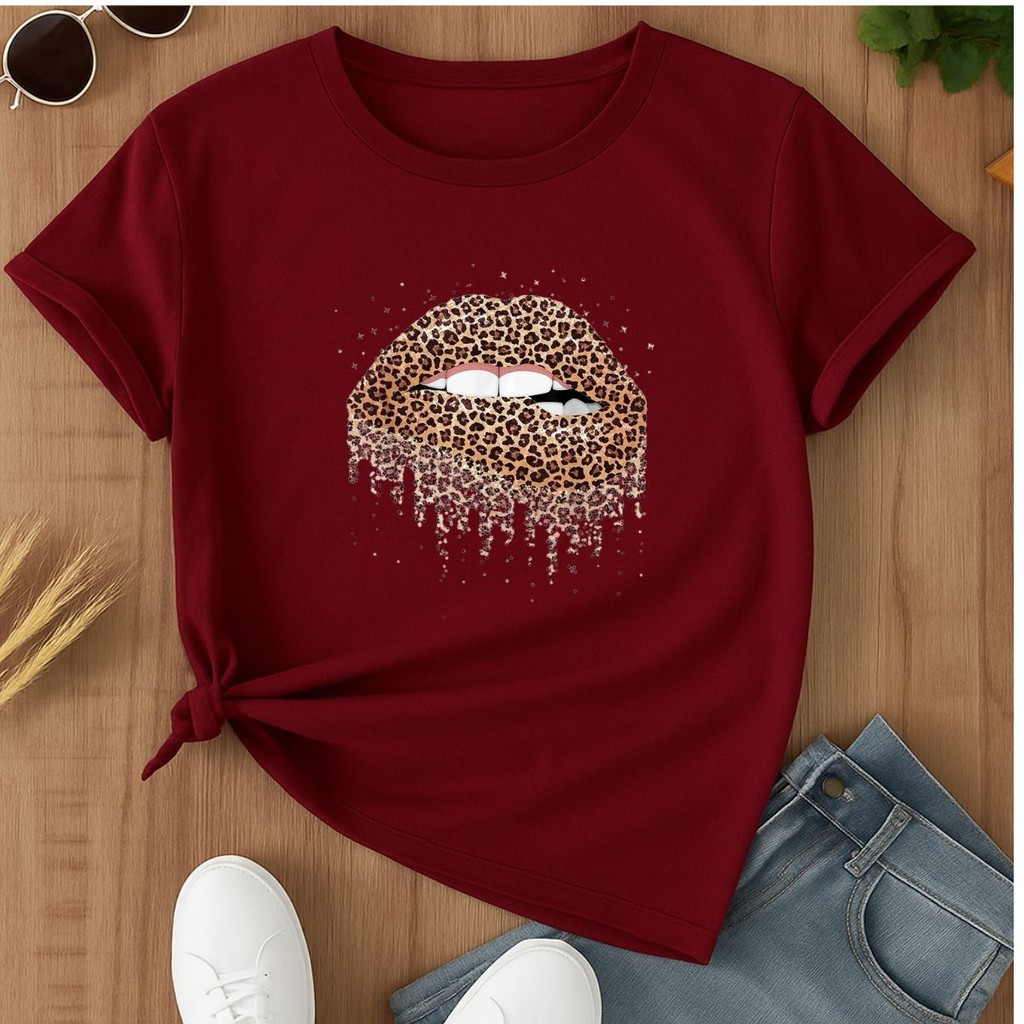 Camiseta Feminina Estampada Boca Animal Print Qualidade Premium Envio Ja