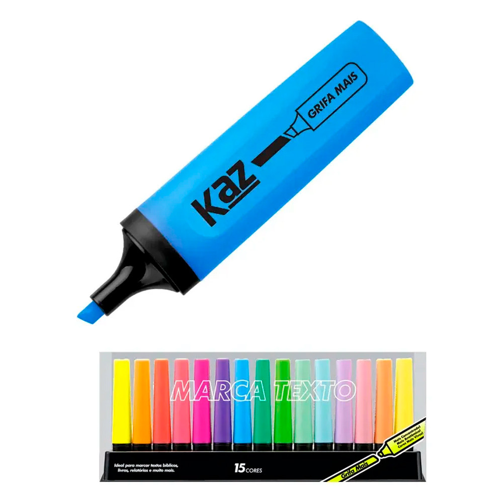 Marca Texto 15 Cores Chanfrado Com Suporte Kaz Kz6018