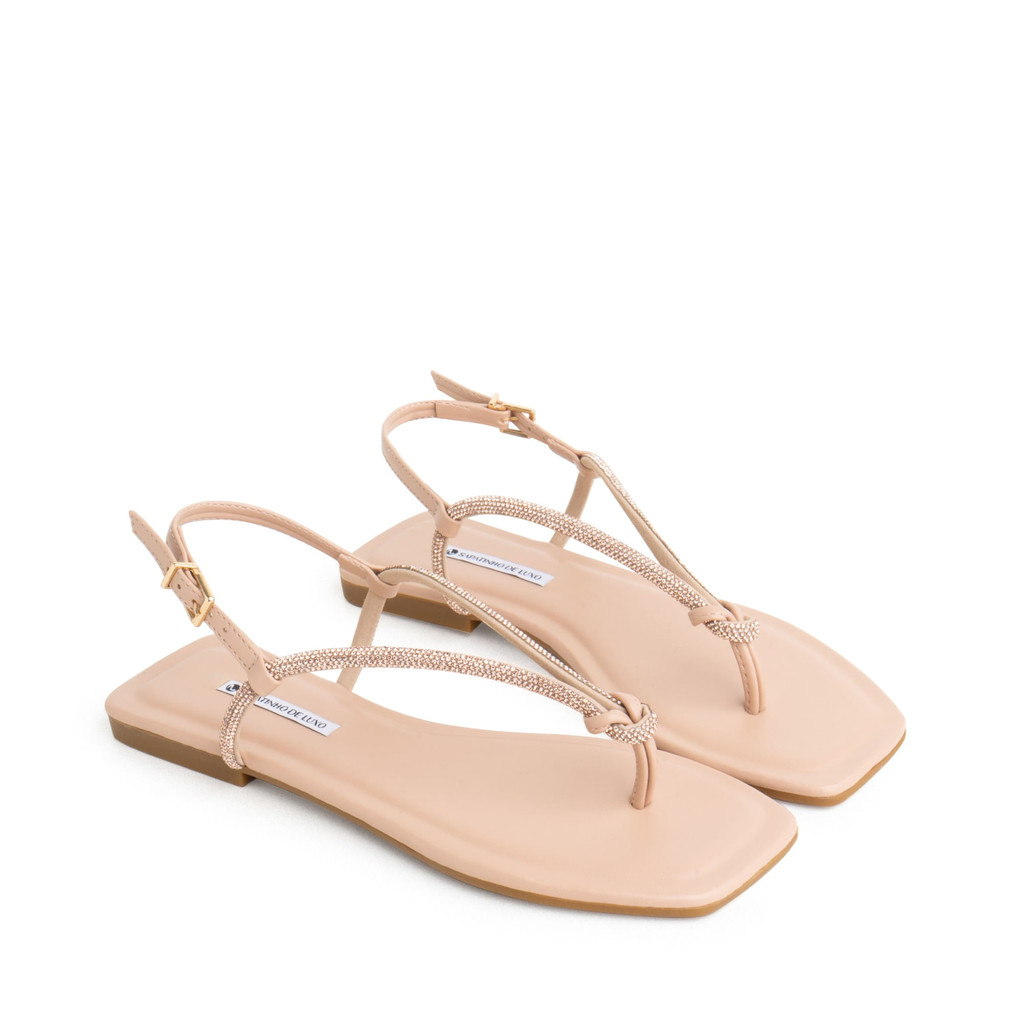 Rasteira Sandália Nude Amendoa Tira Dedo Nó com Strass Brilho e Fivela 1380.308_5 - Women Shoes