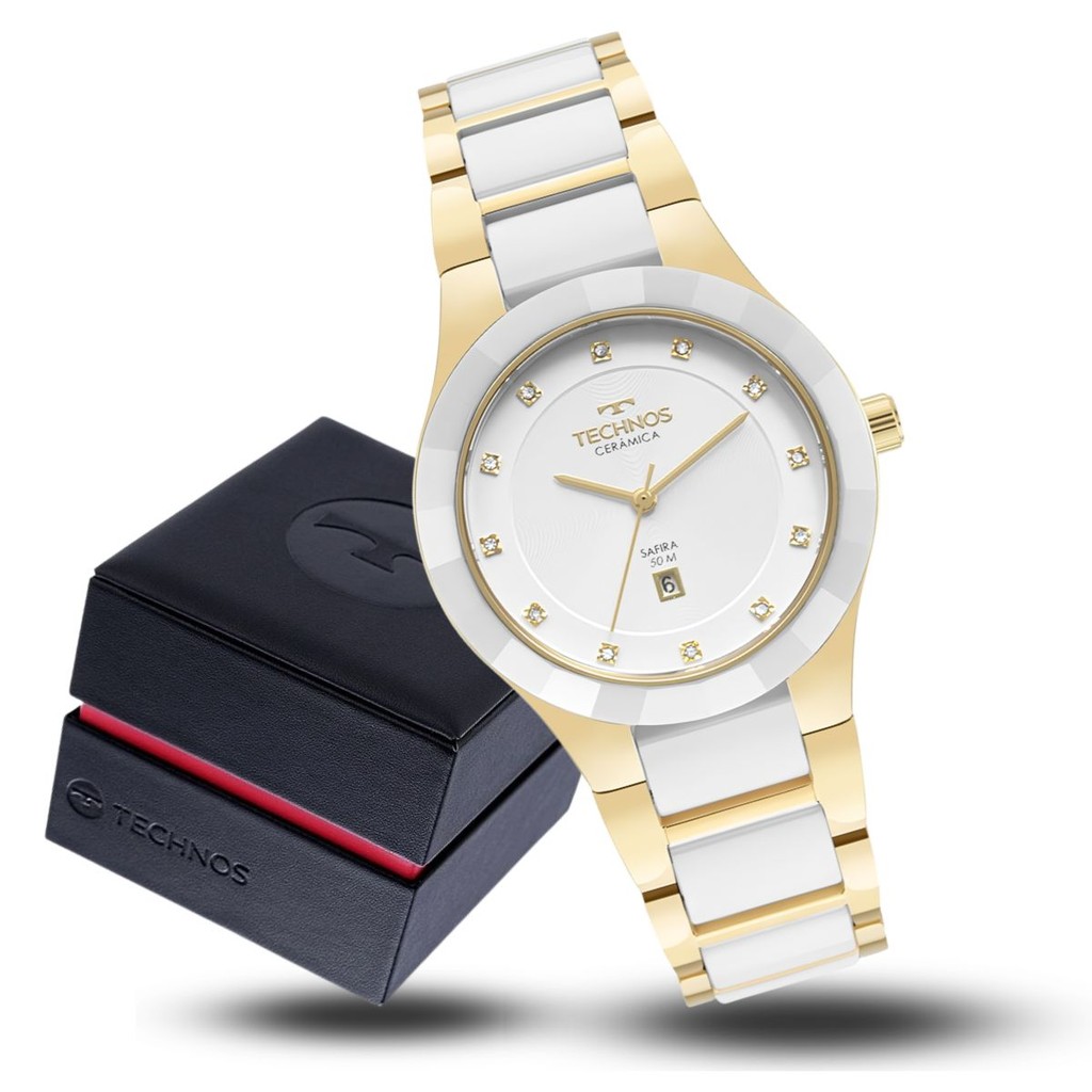Relógio Feminino Technos Cerâmica e Safira Branco Original