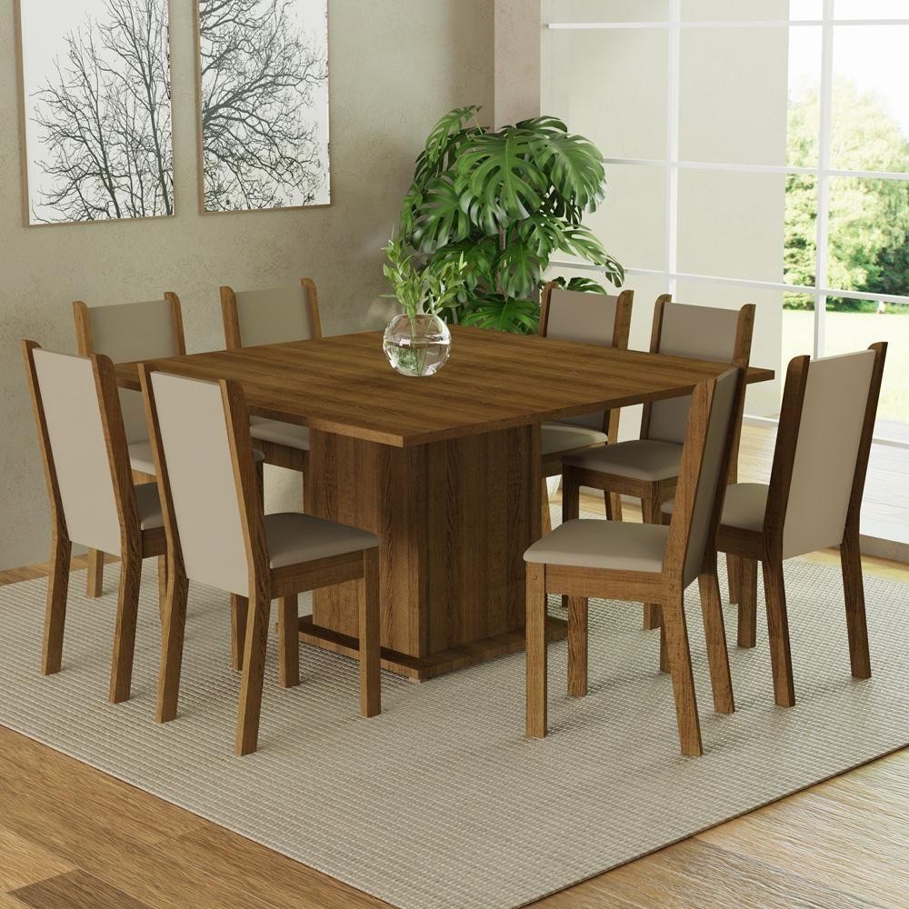 Sala Jantar Mesa Madeira 8 Cadeiras Rustic/crema