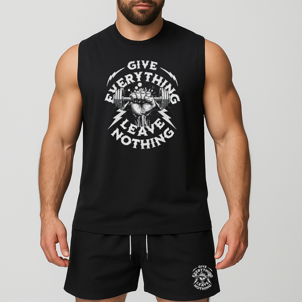 conjunto regata oversized e short de tactel de academia másculino estampada leave nothing
