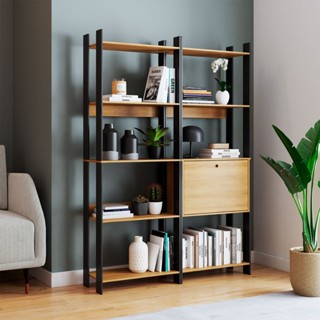 Estante para Livros Barcelos 1 Porta 8 Prateleiras Mel/Preto - Pnr Móveis em Oferta na Shopee