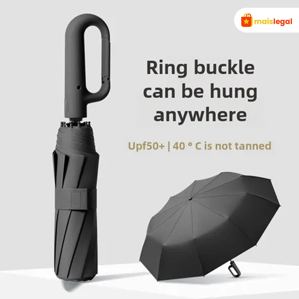 Guarda-chuva Automático Portátil com UPF 50+ - Dobrável Compacto e Anel de Fivela para Pr…