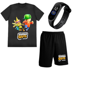 Camiseta + short +relógio Stumble Guys Meninos infantil e juventil 04 ao 16 em Oferta na Shopee