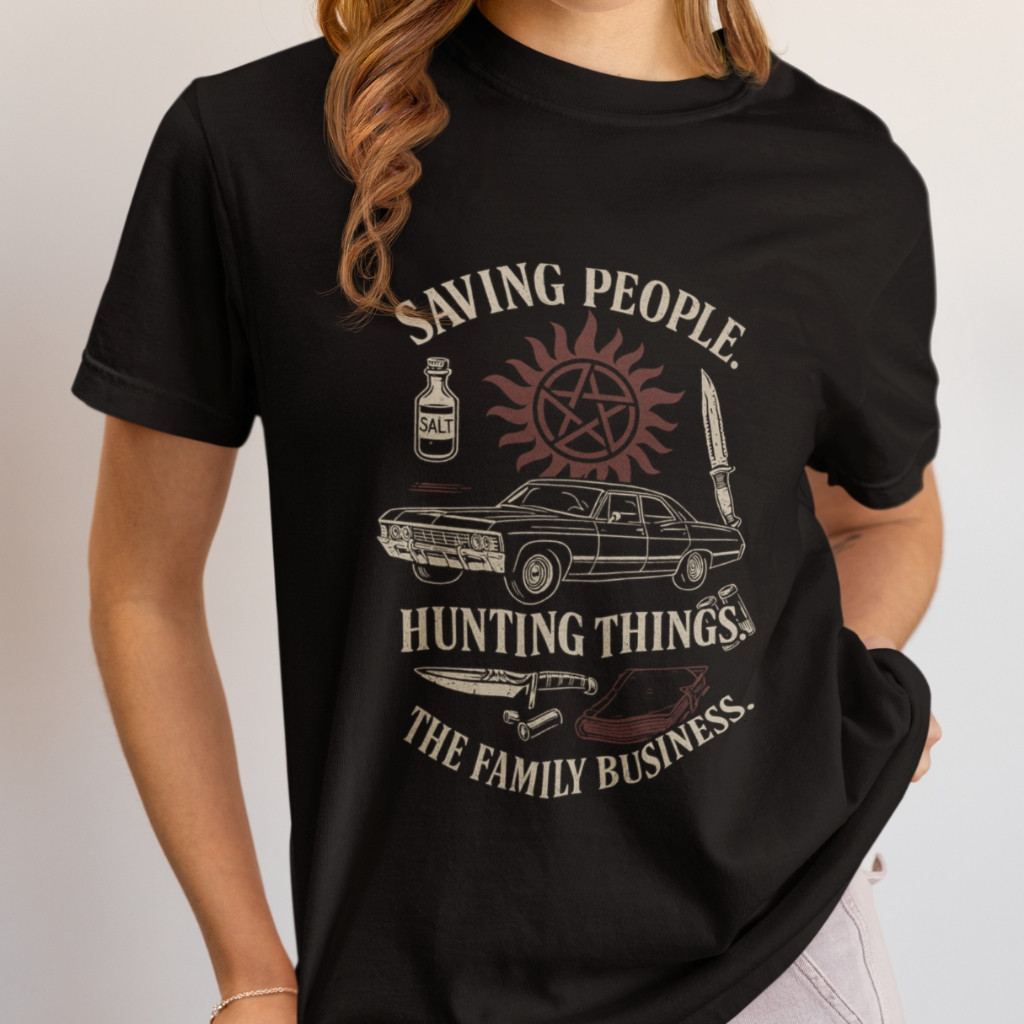 [Camiseta Premium em Algodão Puro]SISI Camiseta feminina Supernatural Irmãos Winchesters Dean Sam Castiel Bob Impala