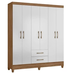 Guarda Roupa Casal Panamá 6 Portas Naturale com acabamento na cor Branco - Moval