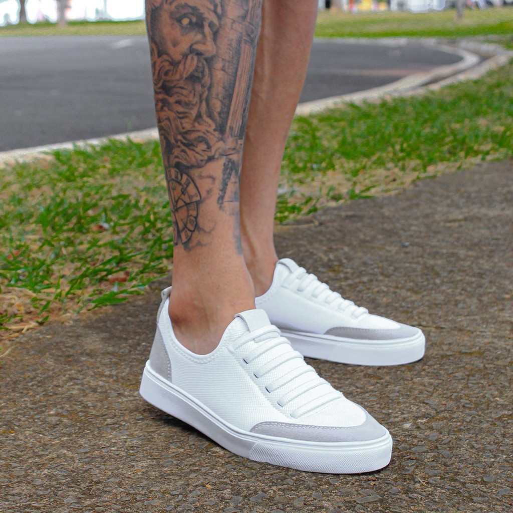 Tenis Sapatenis Branco Casual Cano Baixo Nylon Sola Reta Enfermagem Feminino Masculino Leve Confortável