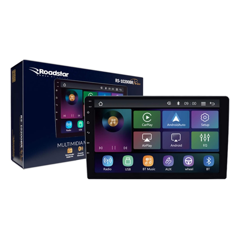 Multimídia Full Touch 10" IPS Capacitiva Pro Line CarPlay Sem Fio Roadstar - RS10200BR MI