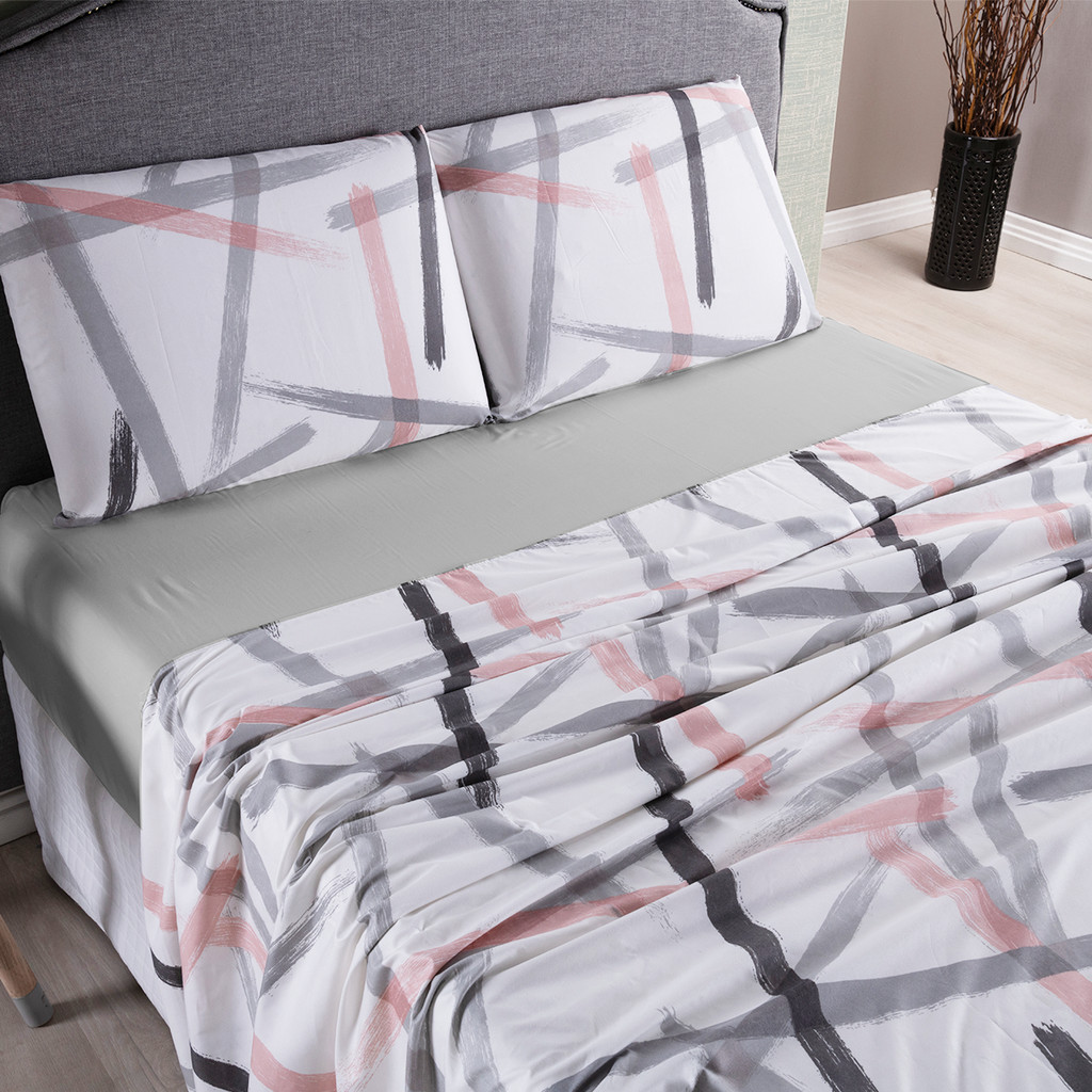 Kit Jogo De Lençol 04 Peças Toque Macio 200 Fios Jogo De Cama Estampado Box Tamanho Casal Padrão, Queen ou King