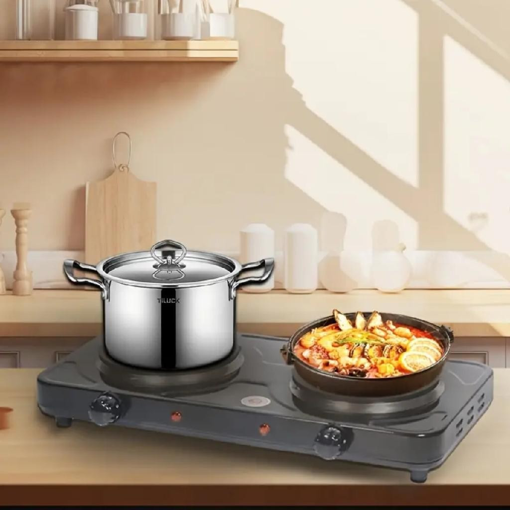 Fogão Elétrico 2 Bocas Pequeno Mini Grill Aquecimento Chapa Panela Camping Assadeira