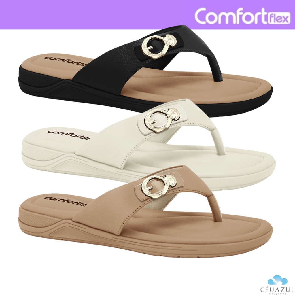 Chinelo Feminino Comfortflex  Detalhe Fivela Dourada em Oferta na Shopee