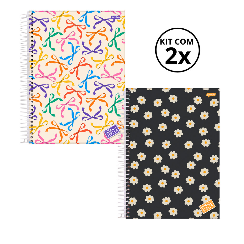 Kit 02 Cadernos Universitário 15 Matérias 240 Folhas Stella - Jandaia CAPA:Laço/Flor em Oferta na Shopee