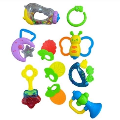 Kit Brinquedos Para Bebê Chocalhos Mordedor Sensorial 10 Peças Brinquedo Infantil Musical Coisas de Bebê Neném Criança
