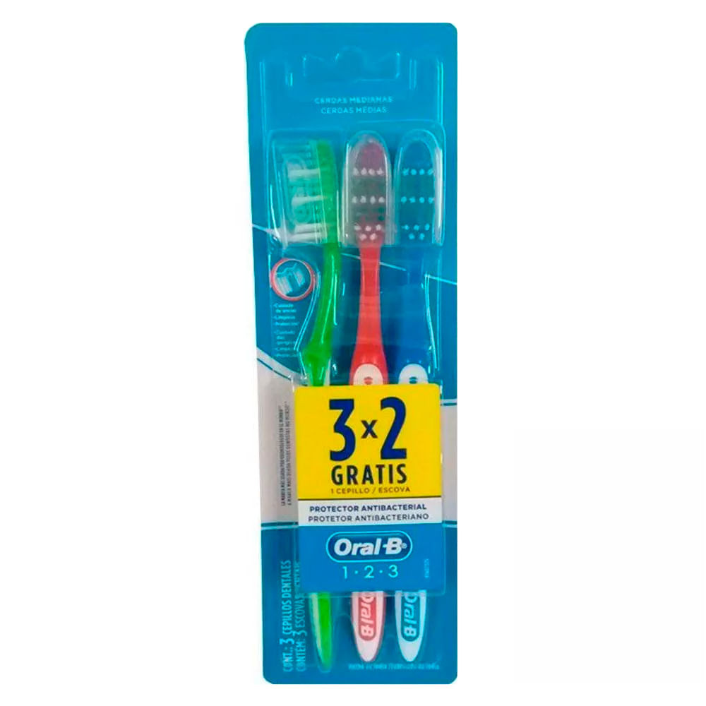 Escova Dental Oral-B 123 Média Cores Sortidas Leve 3 Pague 2 Unidades - Health