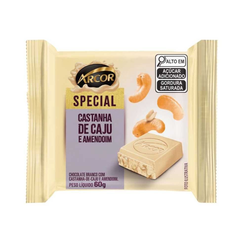 Chocolate Branco Arcor Special Castanha de Caju e Amendoim 60g - Food & Beverages