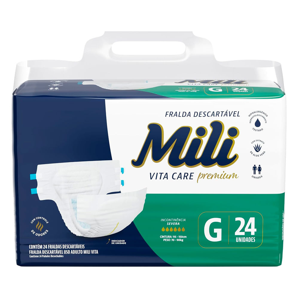 Fralda Geriátrica Mili Vita Care Premium Tamanho G 24 Unidades Descartáveis - Health