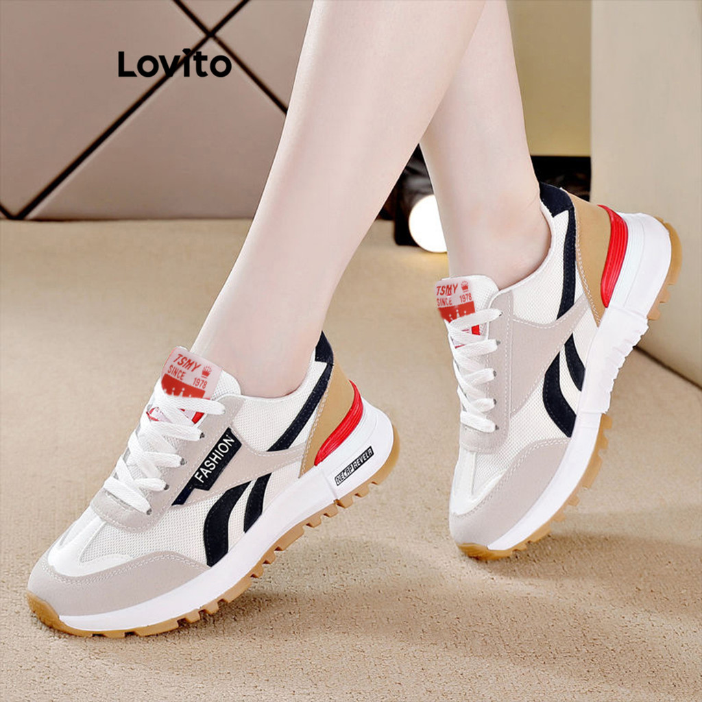Lovito Esporte simples versão coreana leve e confortável versátil amortecimento tênis de corrida para mulher  LFA62050 - Women Shoes
