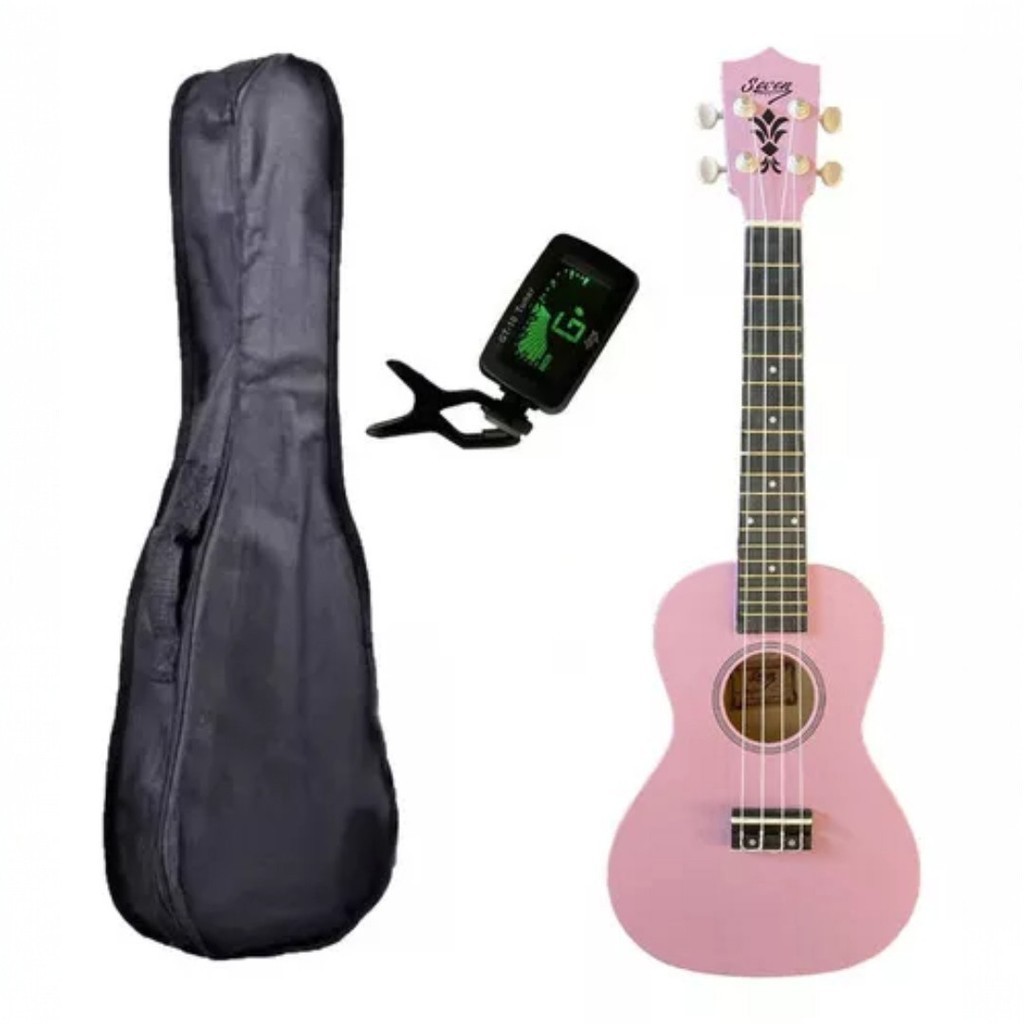 Ukulele Rosa Seven Concert  Suk-23 PI Capa BK  e Afinador em Oferta na Shopee