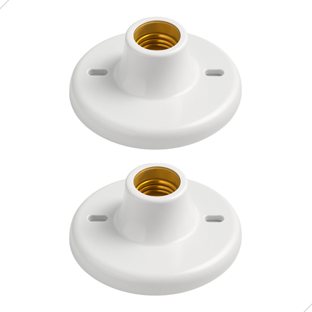 Kit 2 Plafon de Teto PVC Soquete Porcelana E27 Plafonier Redondo Branco Lâmpada Luminária Bivolt