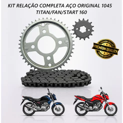 Kit Relação Transmissão Completo Compatível Honda CG Fan Titan Start 160 Aço Original 1045 Premium