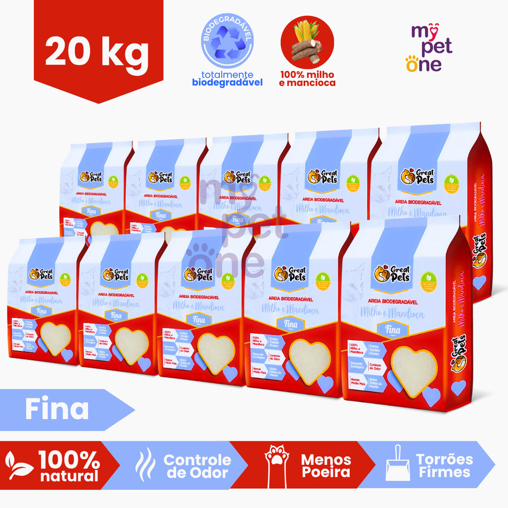 Kit 10 Areia Biodegradável Fina Great Pets - 2 Kg em Oferta na Shopee