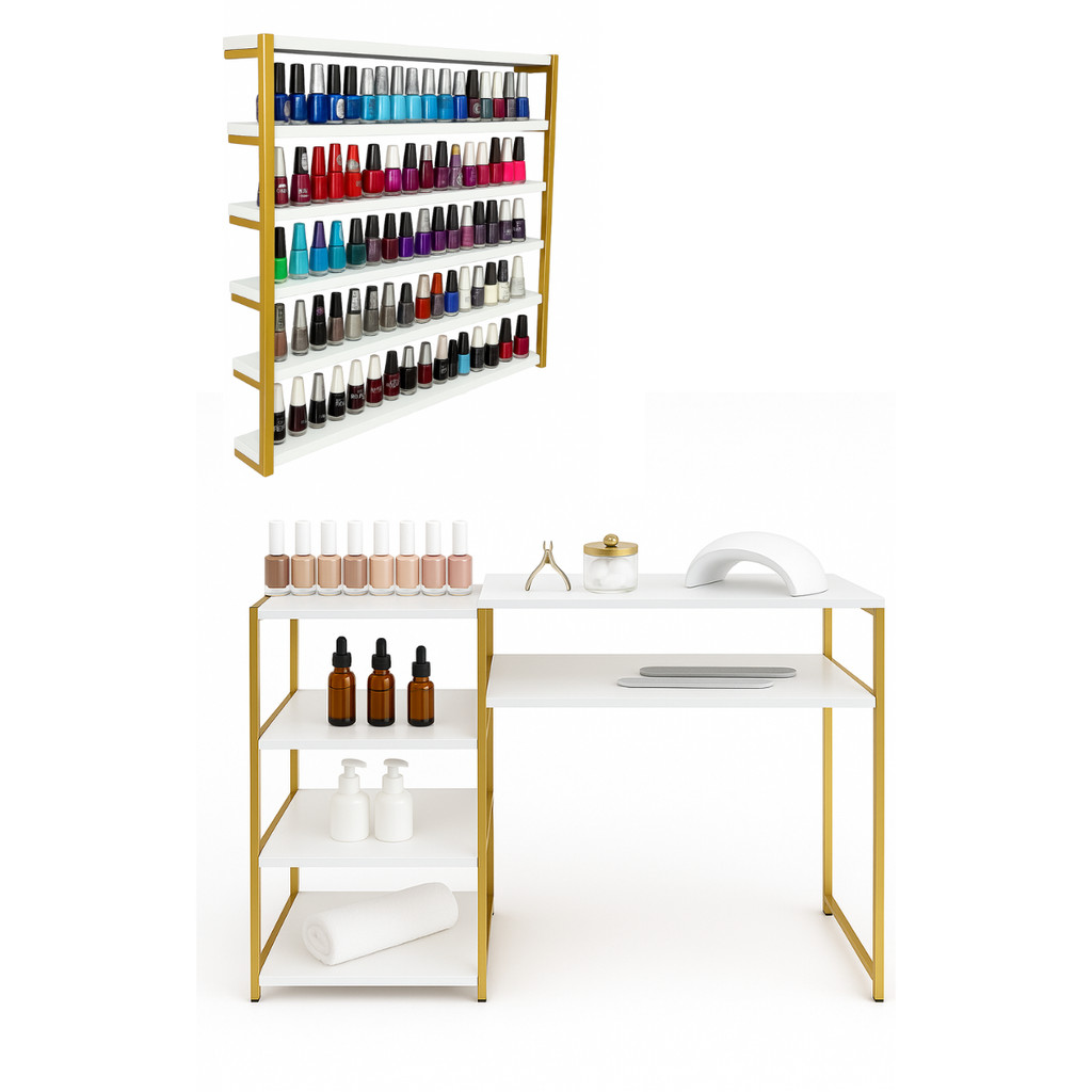 Mesa Nail Designer Profissional Com Expositor Esmaltes Padrão Industrial