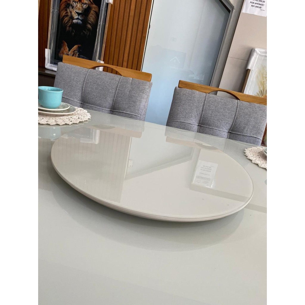 Prato Giratório Amadeirado 50 cm Com Vidro Off White em Oferta na Shopee