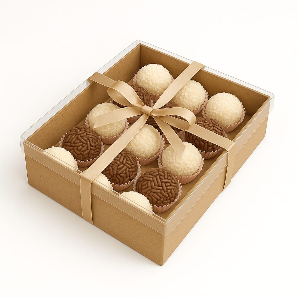 20 Caixas para 15 Doces com Berço e Tampa em Acetato Transparente - Caixa para 15 Brigadeiros