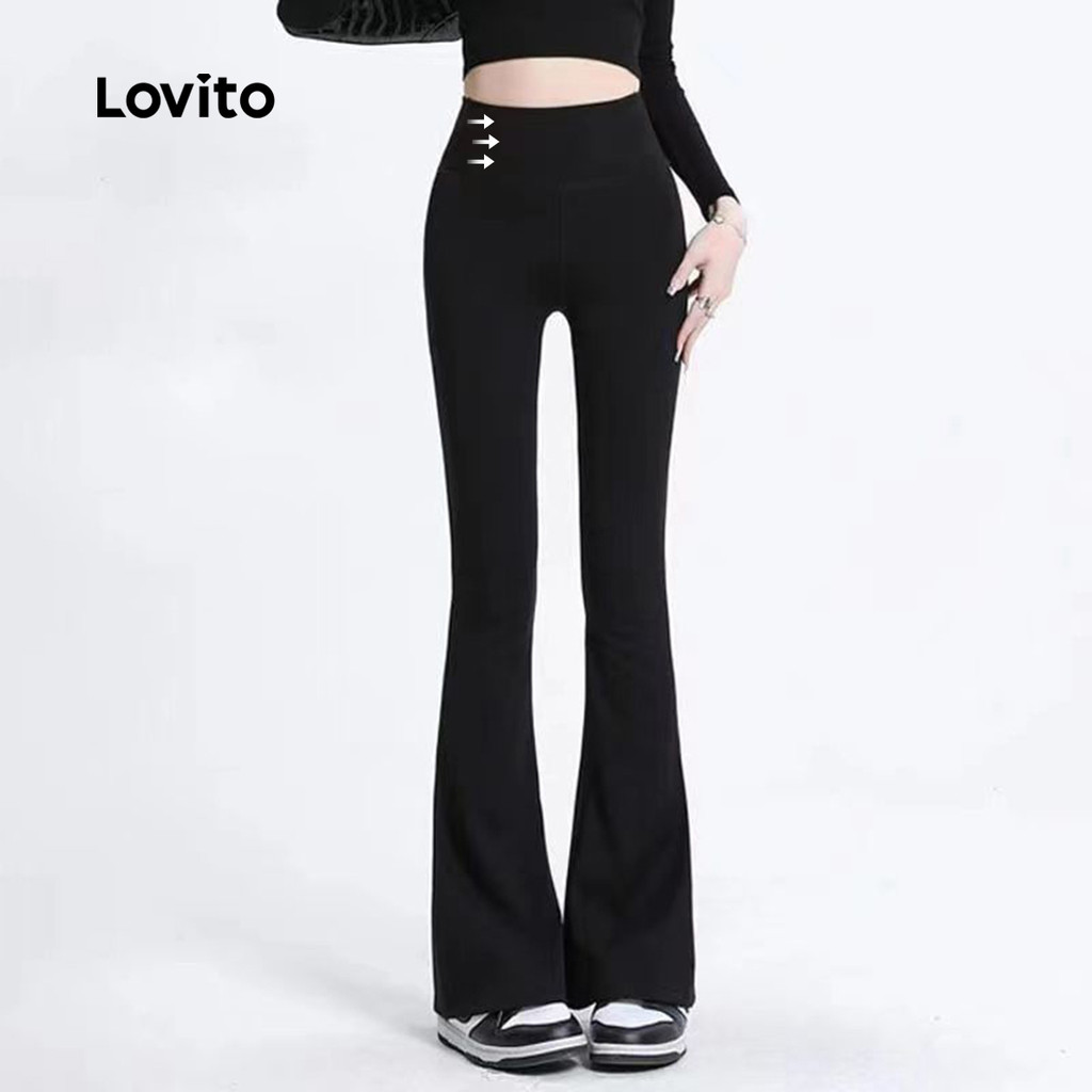 Detalhes do Lovito Leggings Esportivos Básicos de Primavera/verão Preto para Mulheres LNA109082