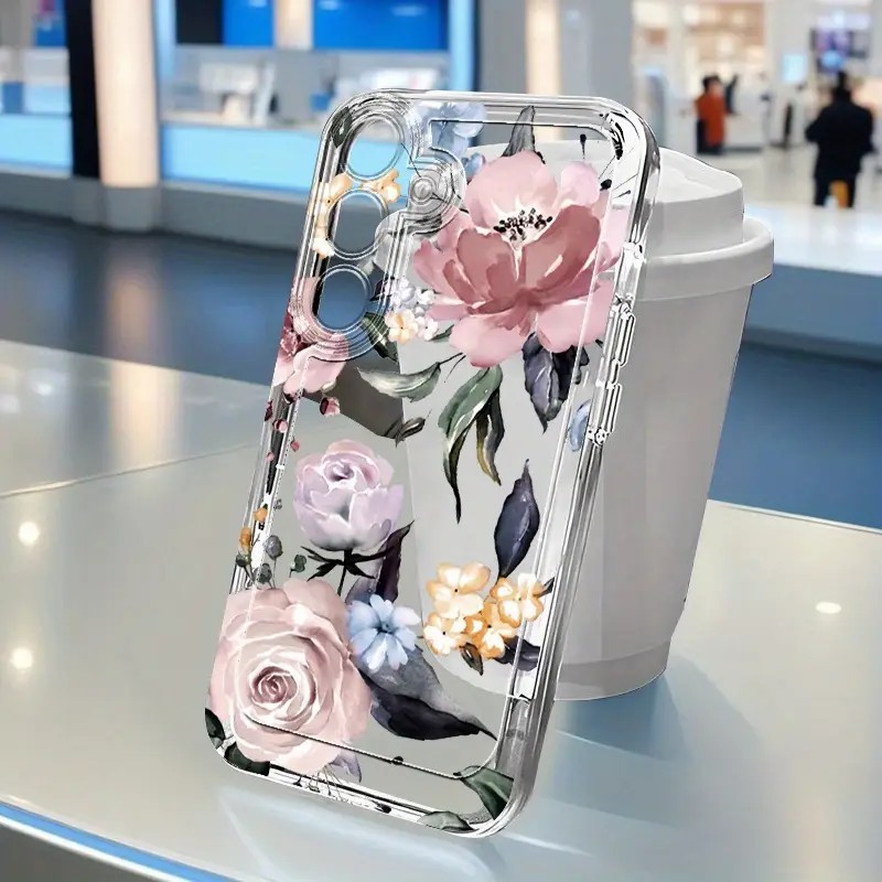Capinha Capa transparente Anti-impacto Flor Desenho para Samsung A55 A35 A03 A04 A05 A05S A10 S24 Plus S25 Ultra