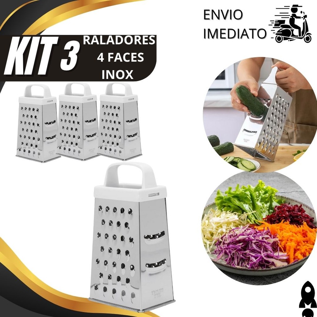 Jogo 3/2/1 Ralador 4 Faces Inox Multiuso Doméstico Para Verduras e Legumes para Restaurantes e Cozinha