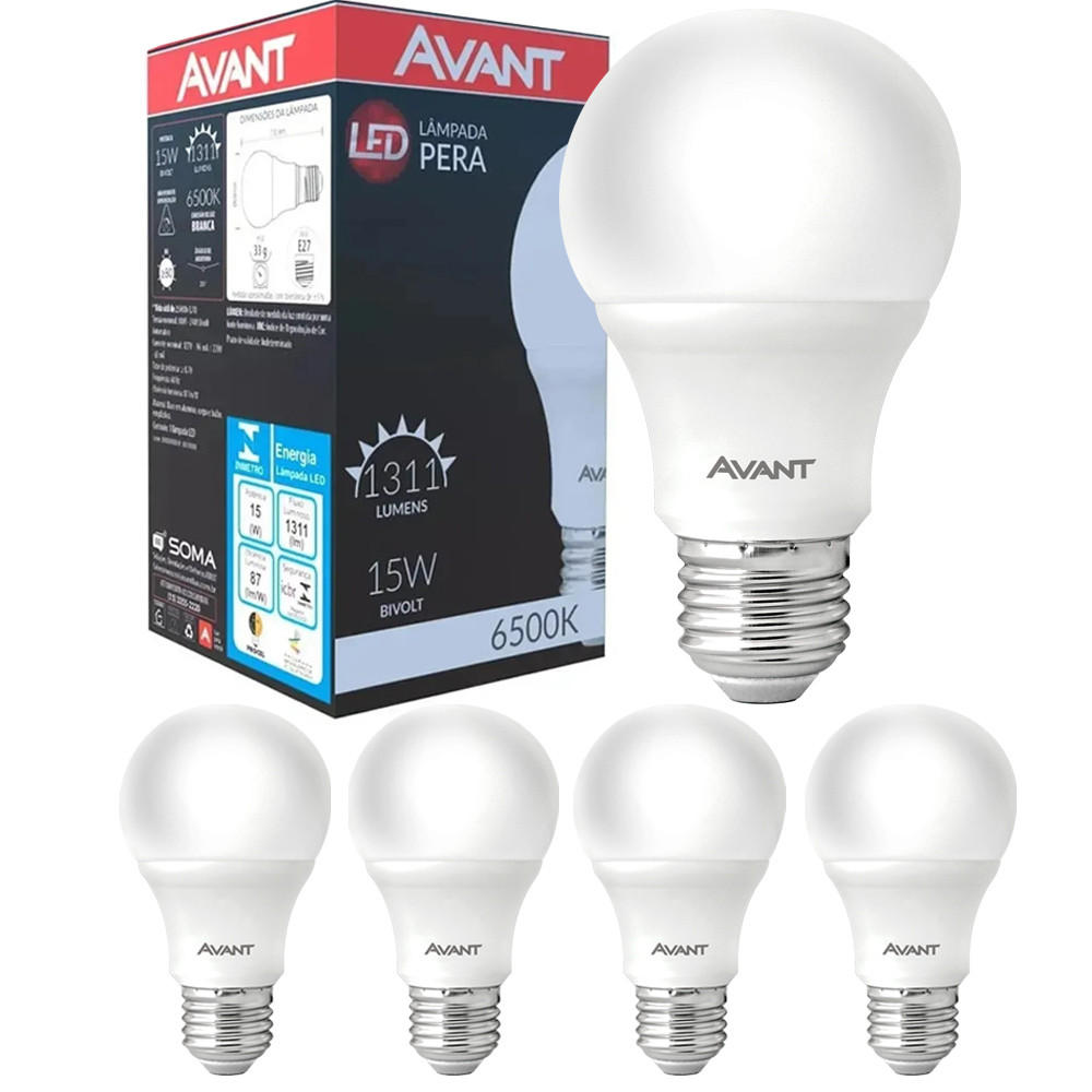 5 Lampada Led Pera 15w Bulbo Soquete E27 Bivolt Branco Frio