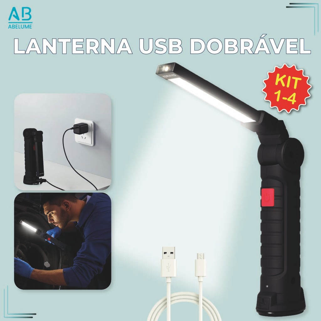 Kit1/2/3/4 Lanterna Portátil Dobravél de Trabalho de Reparo Lite com Ímã Led Multifuncional USB Bivolt