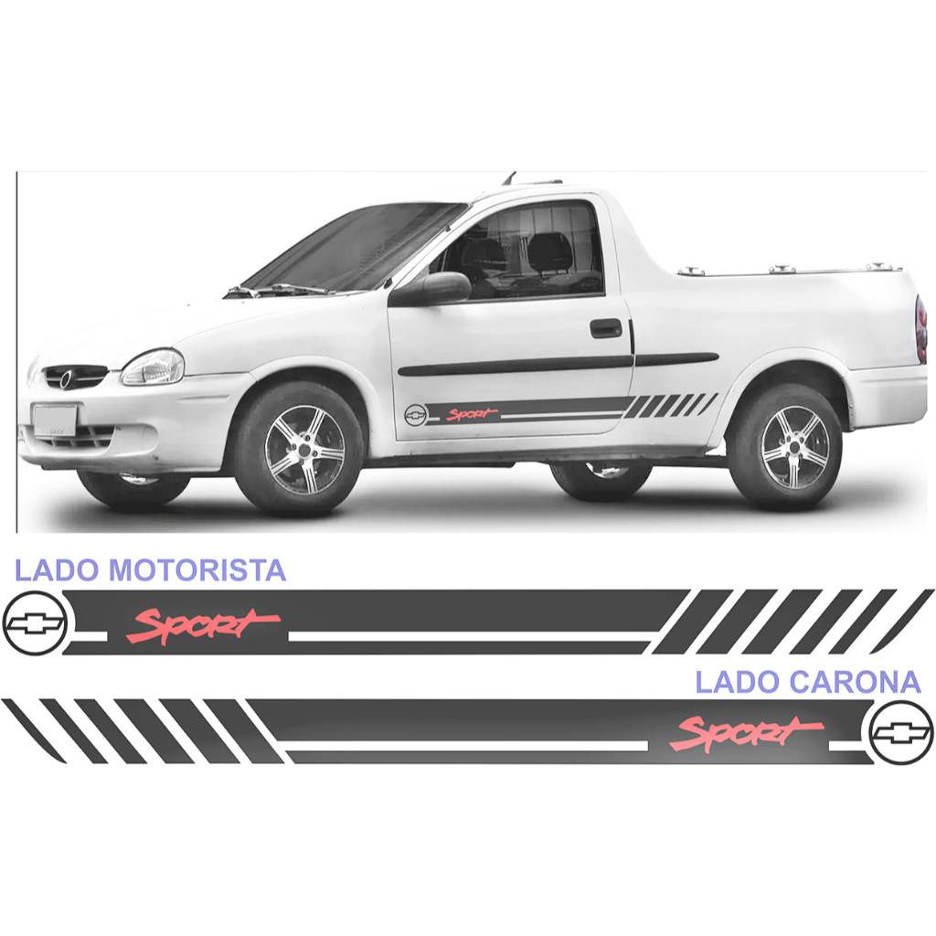 acessorios chevrolet pickup corsa sport faixas lateral adesivos par